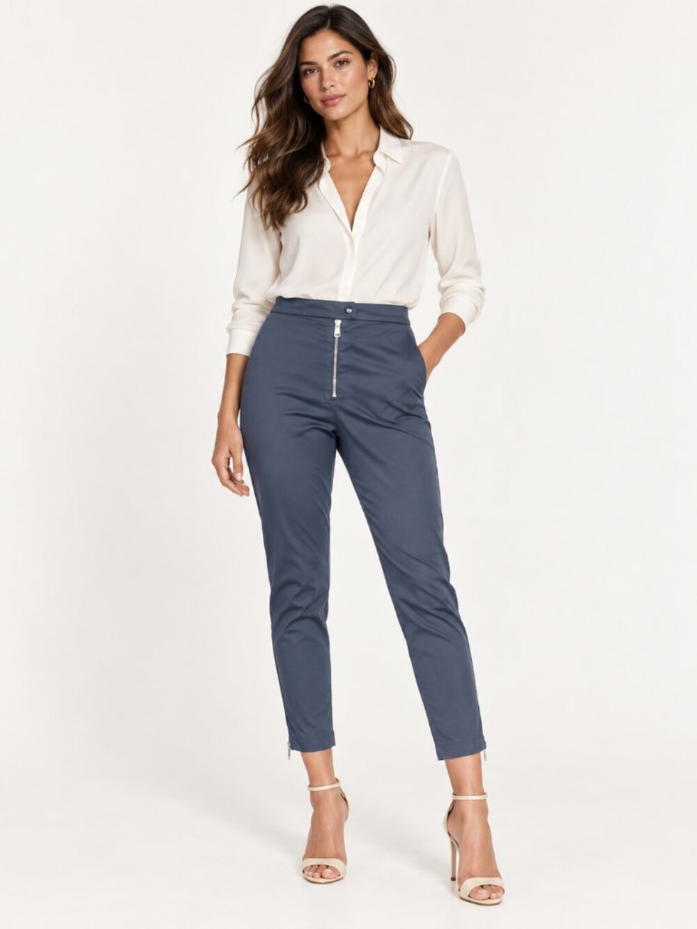 Dondup Italy Midnight Blue Ankle Zip Slim Fit Trousers Pants IT 27 US 4-6